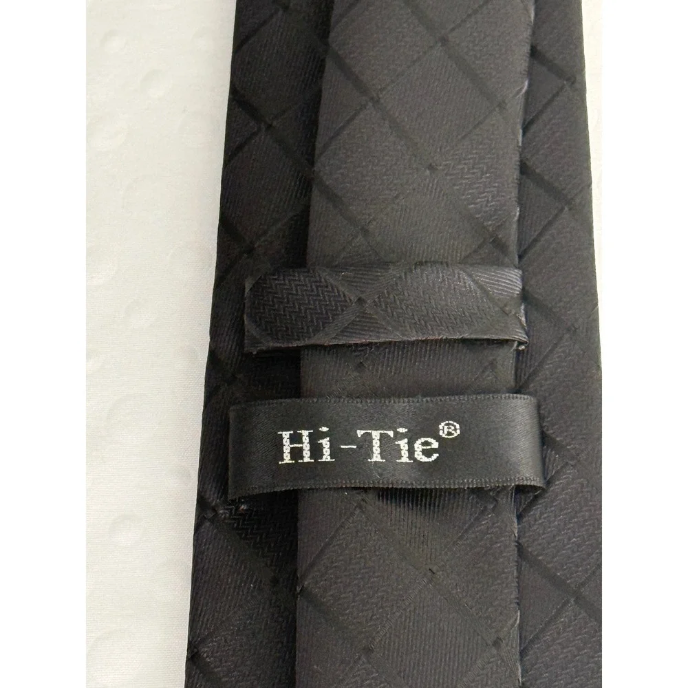 Hi-Tie Men's 100% Silk Classic Jacquard Black Necktie